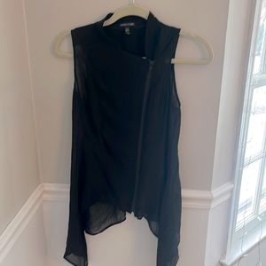 NWOT xxs Eileen Fisher black top with zip and sheer down the sides.